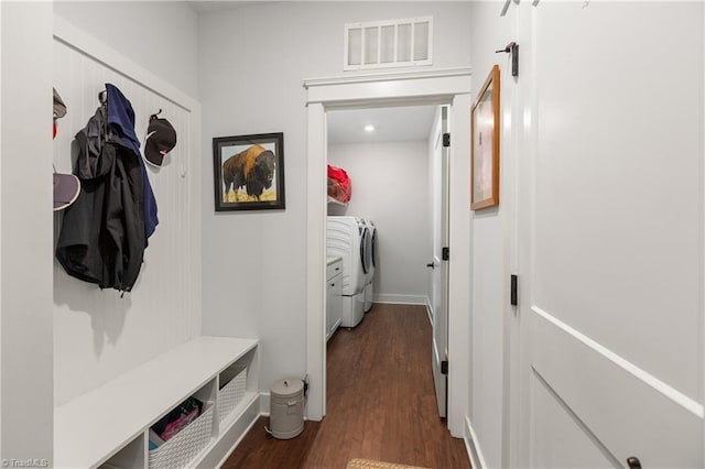 254 Kilbourne Dr, Advance, NC 27006 - mudroom featuring separate washer and dryer and dark wood finished floors