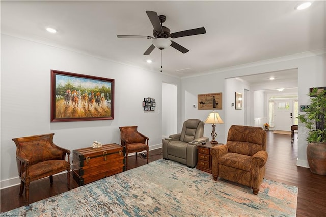 254 Kilbourne Dr, Advance, NC 27006 - sitting room with wood finished floors, ornamental molding, ceiling fan, and recessed lighting
