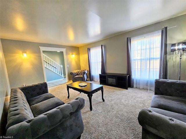 living room featuring carpet flooring