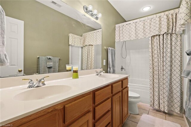 196 Evergreen Springs Ct Unit 602, Blowing Rock, NC 28605 - full bath with tile patterned flooring, shower / bath combo, double vanity, and toilet
