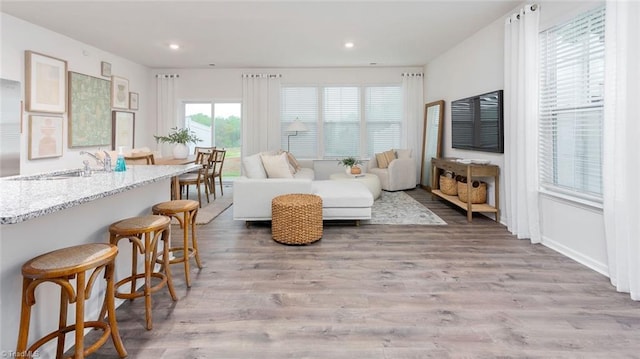 interior space featuring sink and light hardwood / wood-style floors