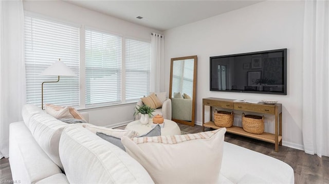 living room featuring dark hardwood / wood-style flooring