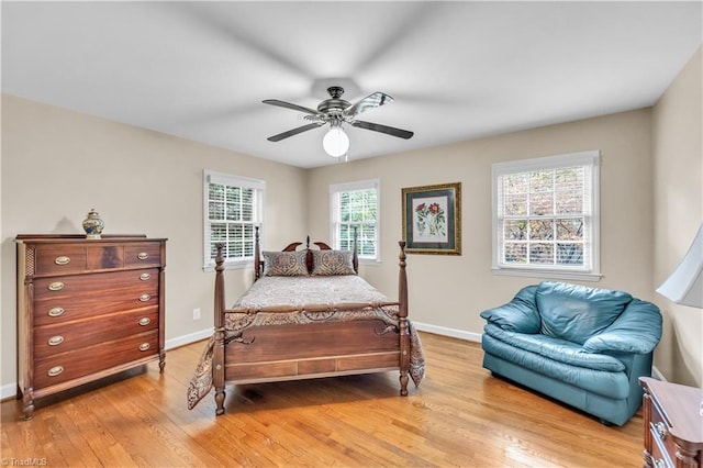 bedroom featuring ceiling fan and light hardwood / wood-style floors