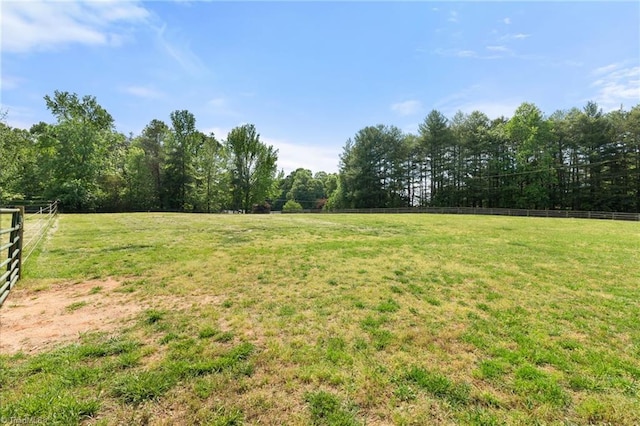 view of yard with fence and a rural view