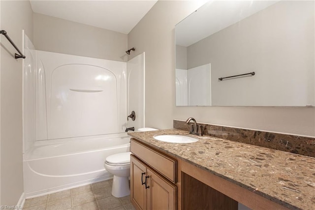 full bathroom featuring tile patterned floors, shower / bath combination, vanity, and toilet