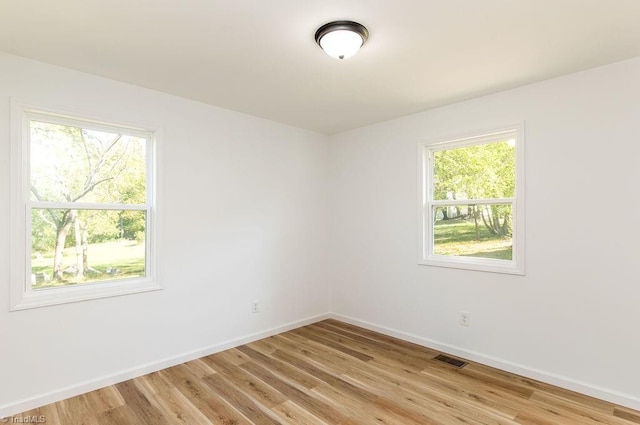 spare room with light hardwood / wood-style flooring and plenty of natural light