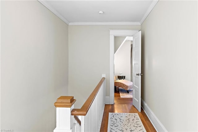 hall featuring light wood-type flooring and ornamental molding