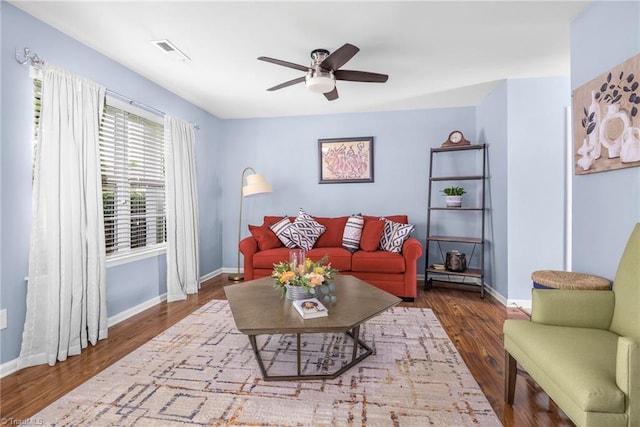 4385 Morning Ridge Ln, Winston-Salem, NC 27101 - living area featuring a ceiling fan and wood finished floors