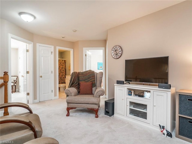 living room with light carpet