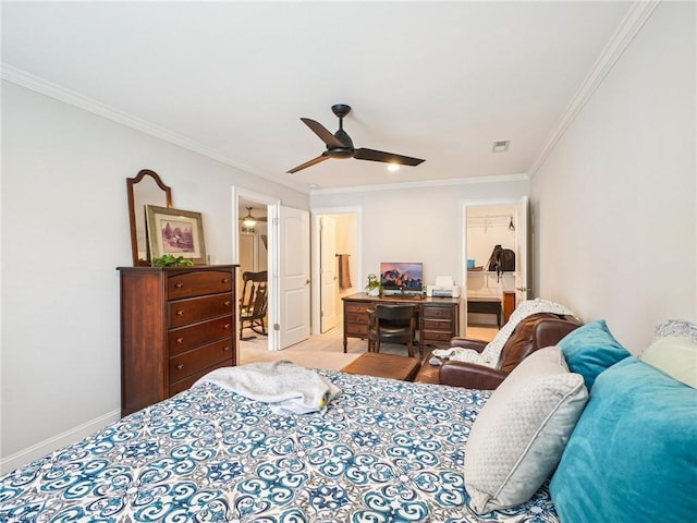 1659 Angus Ridge Dr, Kernersville, NC 27284 - bedroom with crown molding, baseboards, ensuite bath, and a ceiling fan