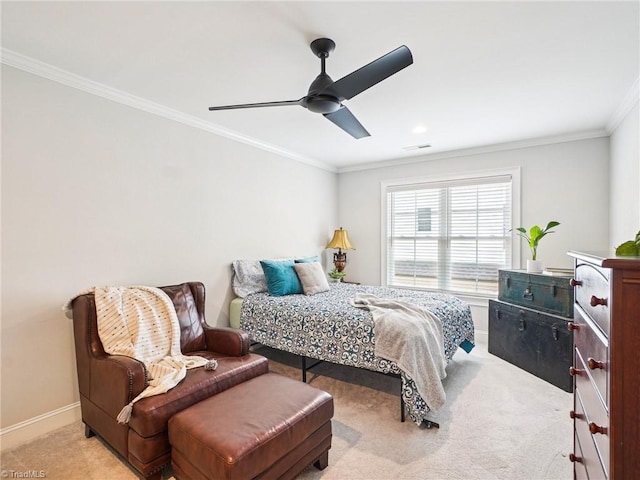 1659 Angus Ridge Dr, Kernersville, NC 27284 - bedroom featuring light colored carpet, ornamental molding, baseboards, and a ceiling fan