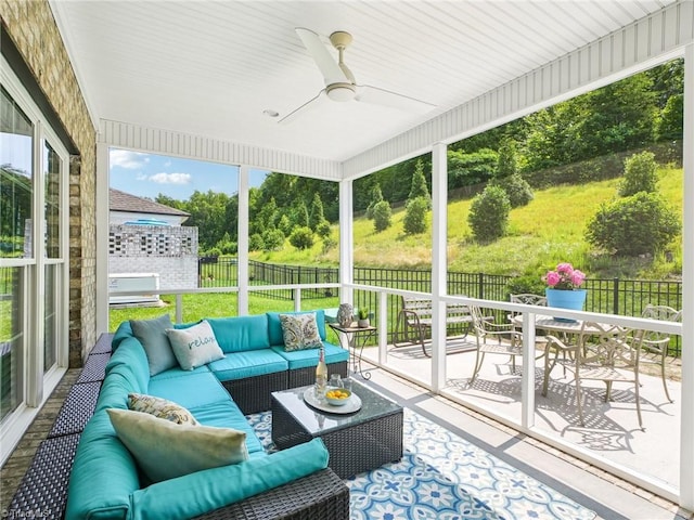 1659 Angus Ridge Dr, Kernersville, NC 27284 - sunroom with outdoor lounge area, a ceiling fan, and outdoor dining area