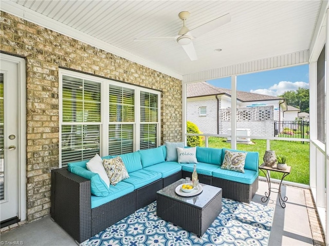 1659 Angus Ridge Dr, Kernersville, NC 27284 - sunroom with a ceiling fan and an outdoor hangout area