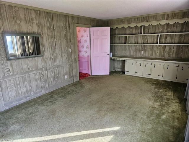 112 Balcony Ln, Mount Airy, NC 27030 - interior space featuring dark colored carpet and wooden walls