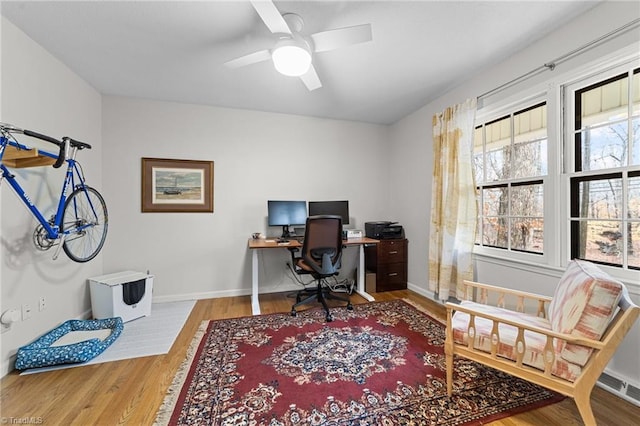 office featuring ceiling fan and hardwood / wood-style floors