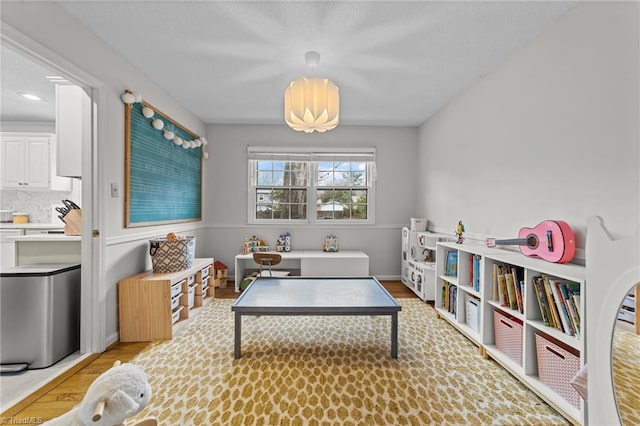 playroom with light hardwood / wood-style floors