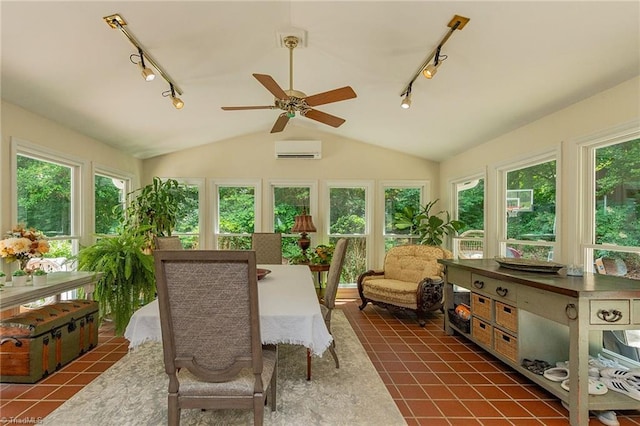 250 Oakmont Ter, Lexington, NC 27295 - sunroom featuring track lighting, a wall mounted air conditioner, vaulted ceiling, and healthy amount of natural light
