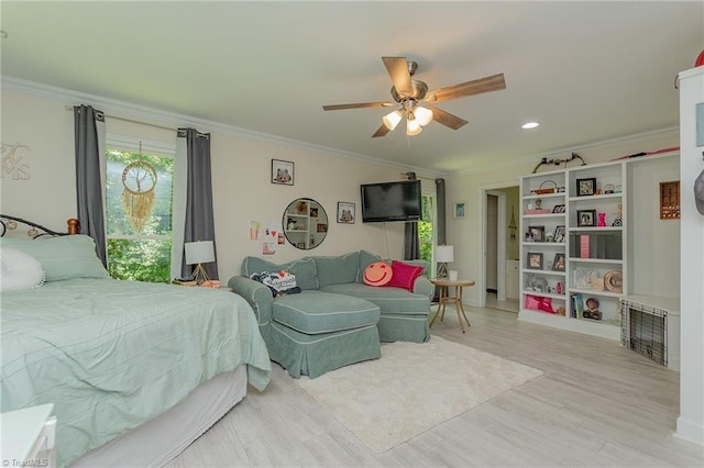 250 Oakmont Ter, Lexington, NC 27295 - bedroom with crown molding, wood finished floors, recessed lighting, and a ceiling fan