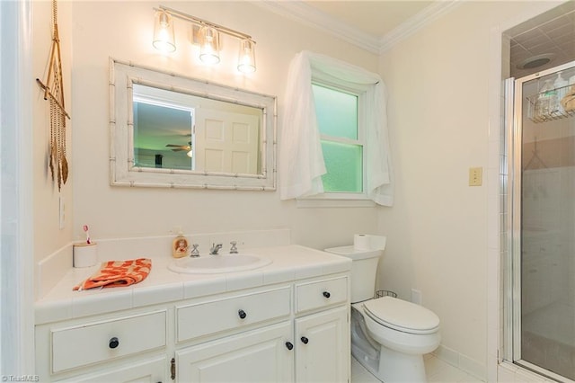 250 Oakmont Ter, Lexington, NC 27295 - bathroom featuring vanity, a shower stall, and ornamental molding