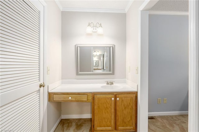 bathroom featuring vanity and ornamental molding