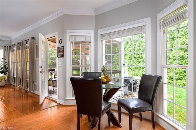 15 Orchard Grass Ct, Greensboro, NC 27410 - dining area featuring light wood-style floors, ornamental molding, healthy amount of natural light, and baseboards