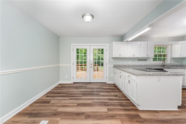 1 Red Fern Ct, Greensboro, NC 27455 - kitchen featuring white cabinetry, dark wood-style floors, a sink, and light stone countertops