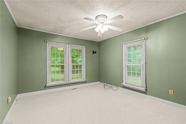 2796 Grant Trl, Randleman, NC 27317 - carpeted empty room with ornamental molding, healthy amount of natural light, a textured ceiling, a ceiling fan, and baseboards