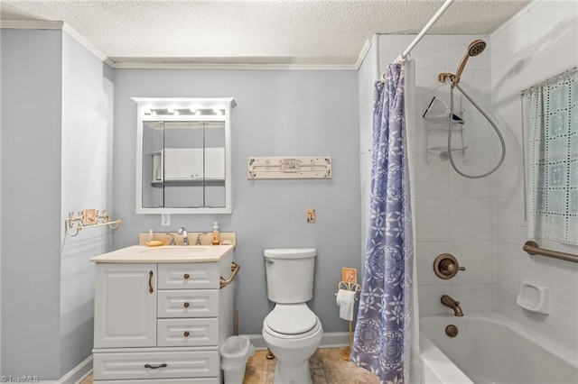 2796 Grant Trl, Randleman, NC 27317 - full bathroom with ornamental molding, toilet, shower / bath combo, a textured ceiling, and vanity