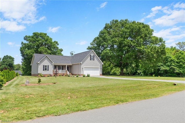 4215 Chippenham Ct, Graham, NC 27253 - view of front of house with concrete driveway, a porch, a front lawn, and a garage