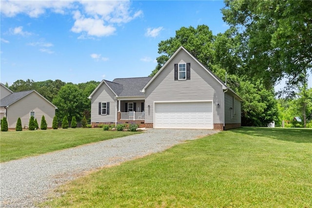 4215 Chippenham Ct, Graham, NC 27253 - traditional home with gravel driveway, a front lawn, a garage, crawl space, and a porch