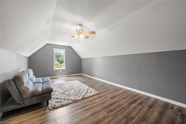 4215 Chippenham Ct, Graham, NC 27253 - additional living space with baseboards, wood finished floors, lofted ceiling, and ceiling fan