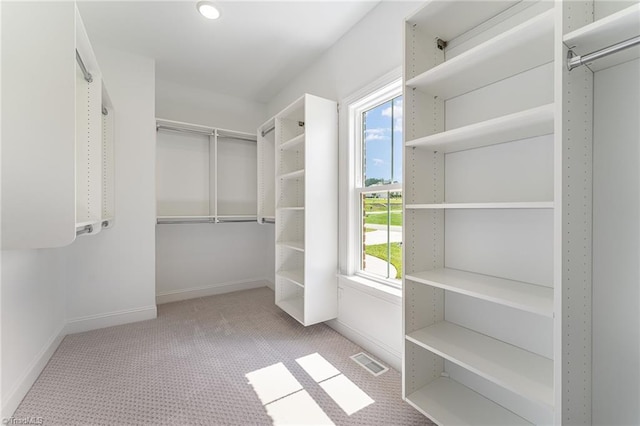 spacious closet featuring carpet flooring and visible vents