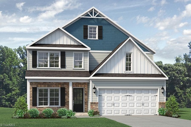 craftsman-style house with a front yard and a garage