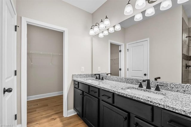 bathroom with vanity and wood-type flooring