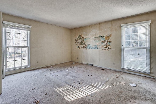 empty room with plenty of natural light and a textured ceiling