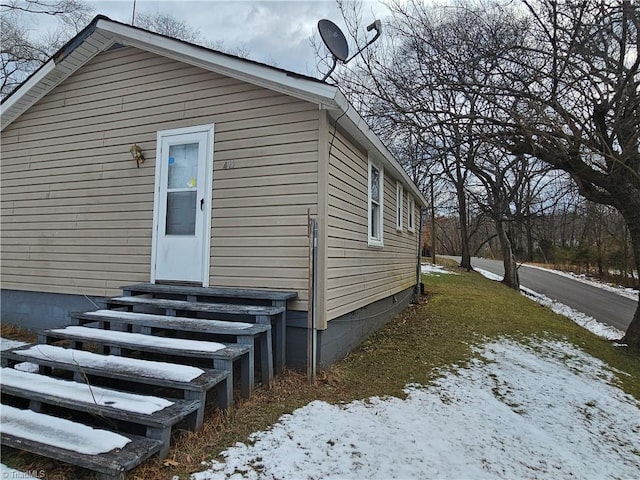 view of snow covered exterior