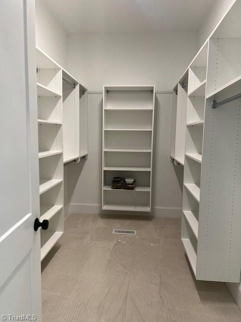 walk in closet featuring carpet flooring