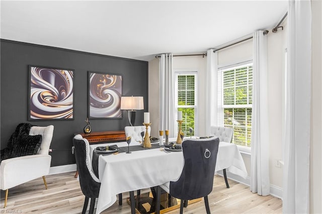 dining room with baseboards and wood finished floors