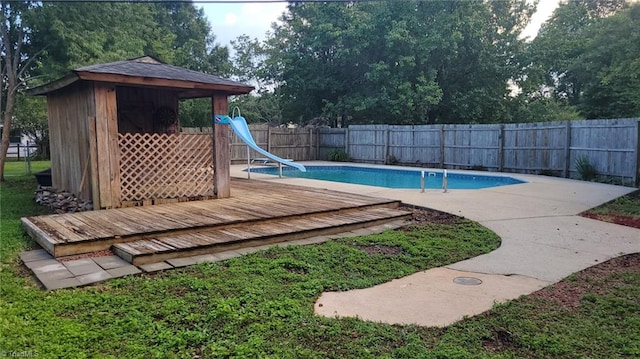 313 Farmstead Rd, King, NC 27021 - view of pool with a water slide, a fenced backyard, and a gazebo