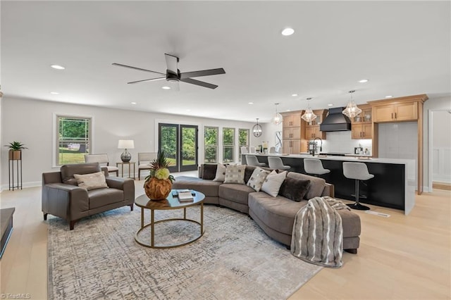 135 Boxwood Cir, Advance, NC 27006 - living area with recessed lighting, a ceiling fan, and light wood finished floors