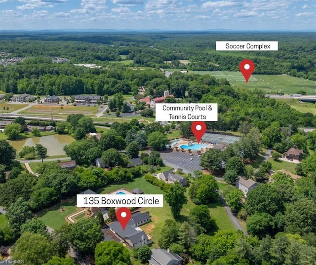 135 Boxwood Cir, Advance, NC 27006 - bird's eye view of a heavily wooded area