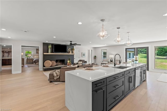 135 Boxwood Cir, Advance, NC 27006 - kitchen featuring a sink, stainless steel dishwasher, light countertops, light wood finished floors, and recessed lighting