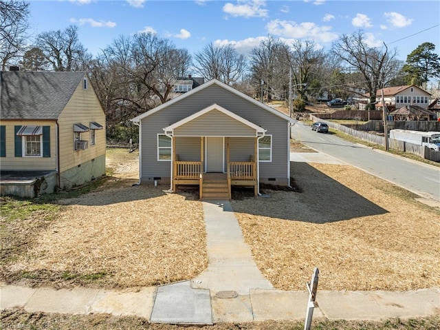 bungalow with covered porch and crawl space