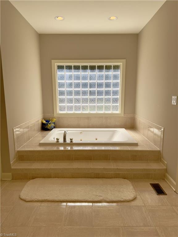 606 Dorado Cir, High Point, NC 27265 - bathroom with a jetted tub, tile patterned flooring, recessed lighting, and baseboards