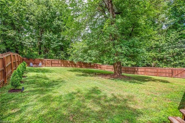 view of yard with a fenced backyard