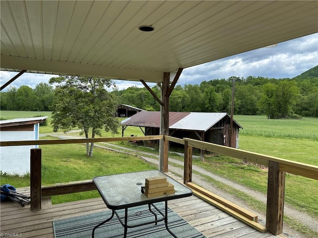 813 Blevins Store Rd, Mount Airy, NC 27030 - wooden terrace with a yard and a view of trees
