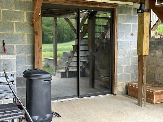 813 Blevins Store Rd, Mount Airy, NC 27030 - property entrance featuring concrete block siding
