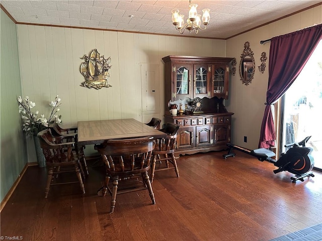 813 Blevins Store Rd, Mount Airy, NC 27030 - dining room featuring ornamental molding, a chandelier, and wood finished floors