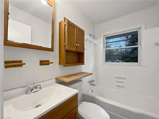 full bathroom featuring shower / bathing tub combination, vanity, and toilet