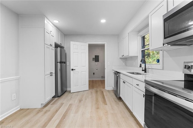 kitchen with sink, white cabinetry, and stainless steel appliances